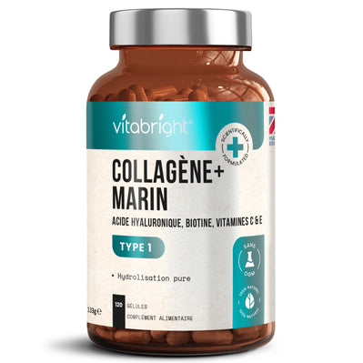 Collagène Marin, Acide Hyaluronique + Vitamines pour la Peau, les Cheveux et les Articulations